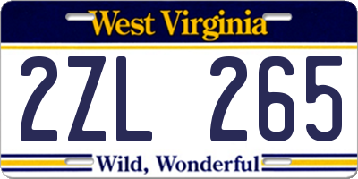 WV license plate 2ZL265
