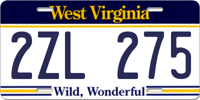WV license plate 2ZL275