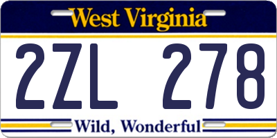 WV license plate 2ZL278