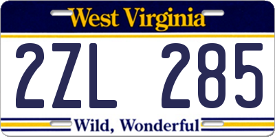 WV license plate 2ZL285