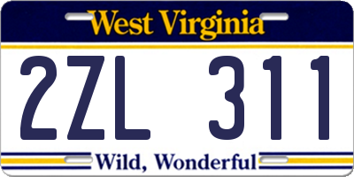 WV license plate 2ZL311