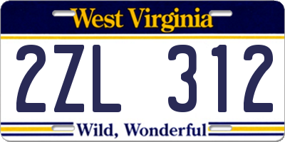 WV license plate 2ZL312