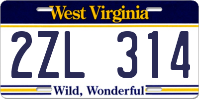 WV license plate 2ZL314