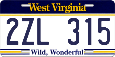 WV license plate 2ZL315