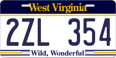WV license plate 2ZL354
