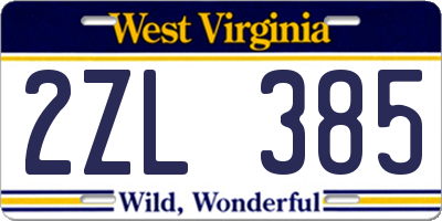 WV license plate 2ZL385