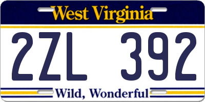 WV license plate 2ZL392