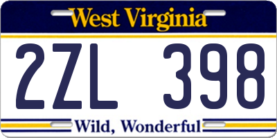 WV license plate 2ZL398