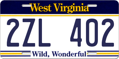 WV license plate 2ZL402