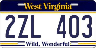 WV license plate 2ZL403