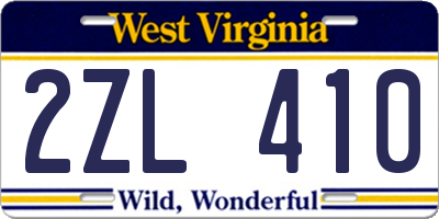 WV license plate 2ZL410