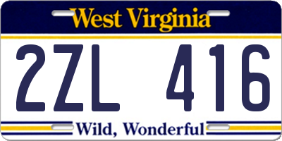 WV license plate 2ZL416