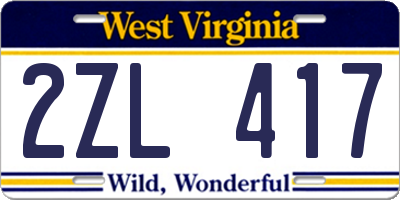 WV license plate 2ZL417