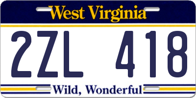WV license plate 2ZL418