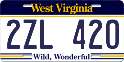WV license plate 2ZL420