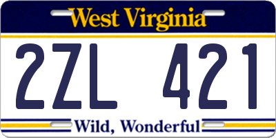WV license plate 2ZL421