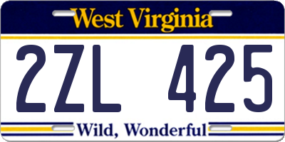 WV license plate 2ZL425