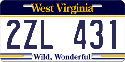 WV license plate 2ZL431