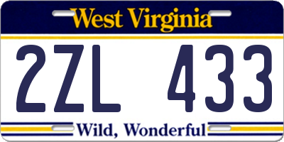 WV license plate 2ZL433