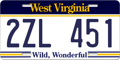 WV license plate 2ZL451