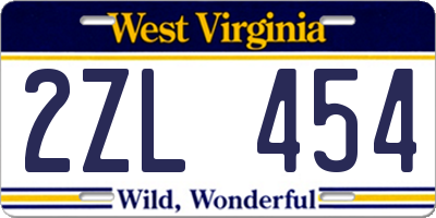 WV license plate 2ZL454