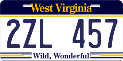 WV license plate 2ZL457