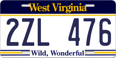 WV license plate 2ZL476