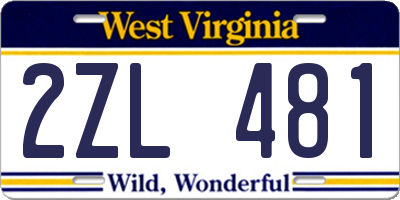 WV license plate 2ZL481