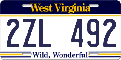 WV license plate 2ZL492