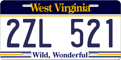 WV license plate 2ZL521