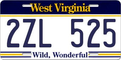 WV license plate 2ZL525