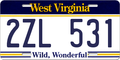 WV license plate 2ZL531