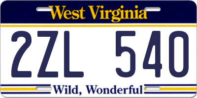 WV license plate 2ZL540