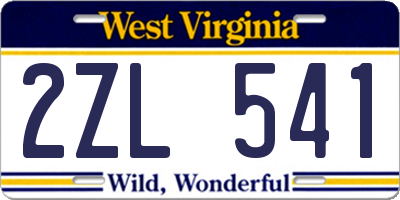 WV license plate 2ZL541