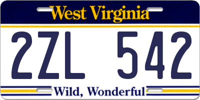WV license plate 2ZL542