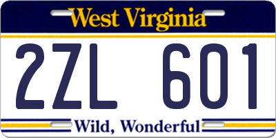 WV license plate 2ZL601