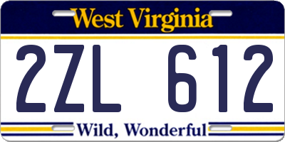 WV license plate 2ZL612