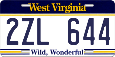 WV license plate 2ZL644