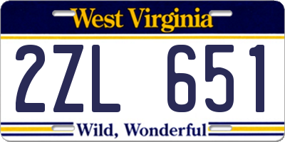 WV license plate 2ZL651