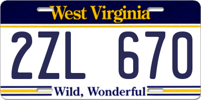WV license plate 2ZL670