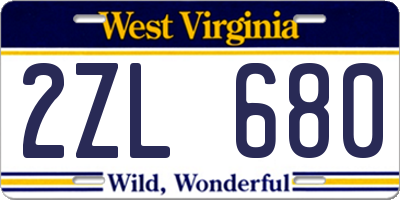 WV license plate 2ZL680