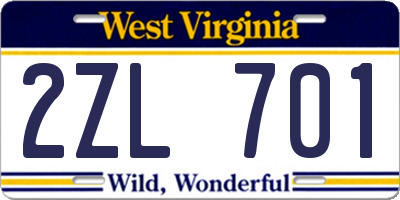 WV license plate 2ZL701