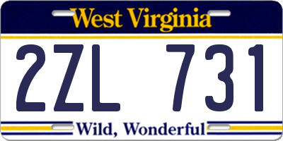 WV license plate 2ZL731