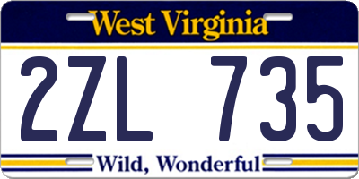WV license plate 2ZL735