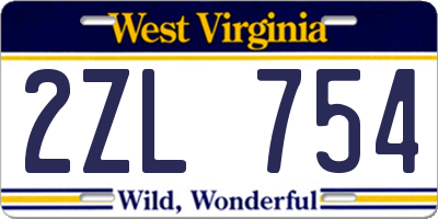 WV license plate 2ZL754