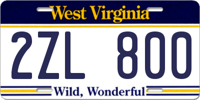 WV license plate 2ZL800