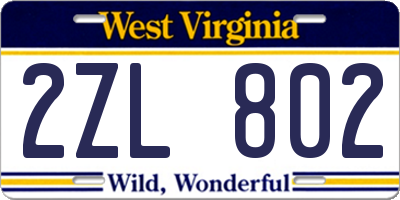 WV license plate 2ZL802