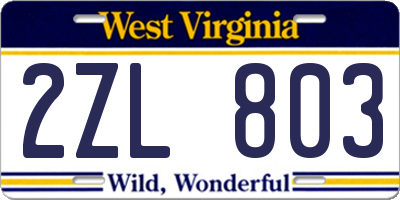 WV license plate 2ZL803