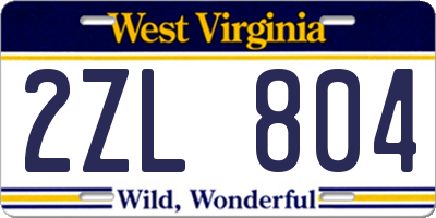 WV license plate 2ZL804