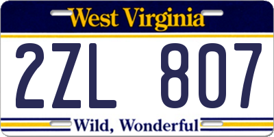 WV license plate 2ZL807